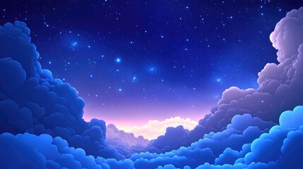 Wall Mural - cartoon rendering in 3d of a night sky space filled with clouds and stars