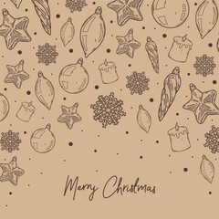 Wall Mural - merry christmas and happy new year retro banner template, greeting card. vector background with chri