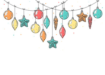 Wall Mural - merry christmas and happy new year retro banner template, greeting card. vector background with chri