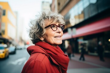 Sticker - Portrait of senior woman with eyeglasses in the city.