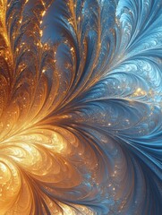 Poster - Delicate frost-like patterns dance across the surface, showcasing a beautiful interplay of blue and gold colors reminiscent of winter art. Generative AI