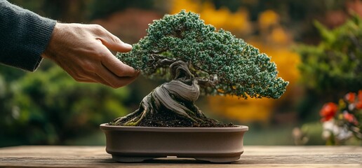 Aufkleber - Closeup of hands holding a small bonsai tree in a pot