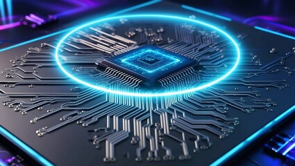 Poster - Futuristic Digital Circuit Board in Blue Light