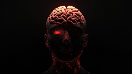 Poster - Human Brain Anatomy with Red Glowing Eyes
