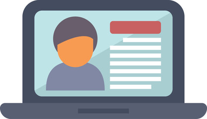 Poster - flat vector illustration of a laptop displaying an online user profile with an avatar picture and pe