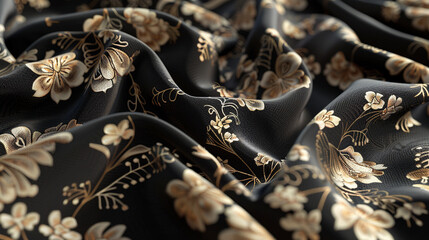 textile cloth black and beige with a pattern of flowers by cosmic copy space,