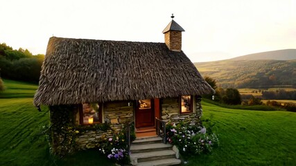 Wall Mural - Cozy cottage with a thatched roof. Video