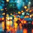 © Espresso - A vibrant cityscape with colorful bokeh lights and raindrops on glass, creating a dreamy, atmospheric scene.