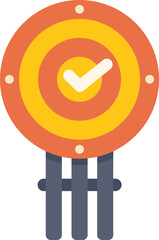 Poster - minimalist illustration of a target standing on a tripod showing check mark symbol for achieving bus