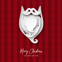 Wall Mural - merry christmas greeting card with paper santa claus beard and mustache.