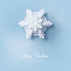 Wall Mural - 2025 christmas and new year background. paper snowflakes xmas decorations. white and blue colors