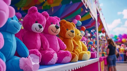 Colorful Carnival Prize Booth with Plush Toys