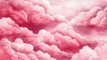 Poster - Abstract background featuring pink clouds in the sky Hand drawn illustration using watercolor or acrylic techniques