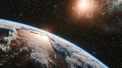 Wall Mural - panoramic view of the earth stars and galaxy in 3d cartoon rendering planet earth seen from space sp