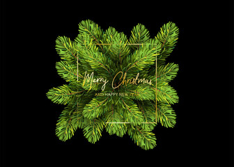 Wall Mural - christmas background with green pine tree branches and frame. for xmas and new year design