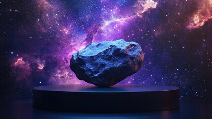 Wall Mural - abstract display podium featuring a floating rock stone asteroid in a cosmic galaxy environment for 