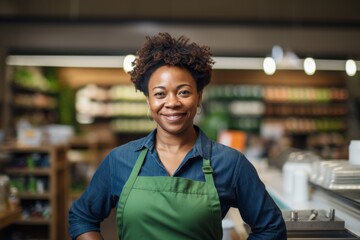 Portrait of a middle aged African American worker in grocery store