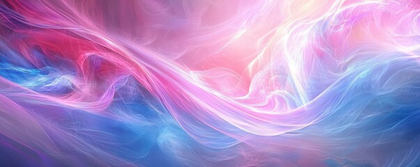 Wall Mural - Bright abstract light waves in pink, blue, and purple hues, creating a dynamic and ethereal visual experience.