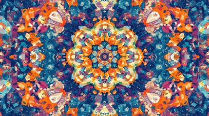 Poster - Colorful psychedelic abstract illustration featuring a kaleidoscopic pattern in 3D cartoon rendering