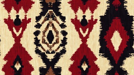 Poster - Seamless Indian ikat pattern design featuring geometric ethnic elements suitable for backgrounds carpets wallpapers clothing wrapping batik and fabrics with an ethnic Aztec influence