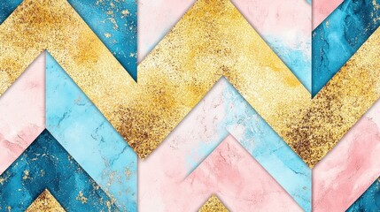 Poster - Chevron seamless pattern featuring digital marble glossy gold foil and pastel grunge texture Geometric abstract design with a textured appearance and shiny glitter effect