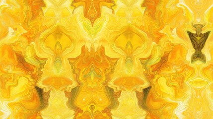 Poster - Fluid Seamless Tile with Psychedelic Watercolor Pattern Abstract Texture Background Vintage Illustration and Geometric Fabric Design in Gold Yellow