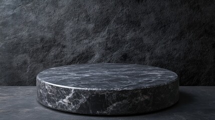 Poster - Empty black stone podium in a round shape on a dark background blank product display 3D rendering