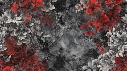 Poster - decorative fabric design featuring shades of gray and red with a touch of fantasy