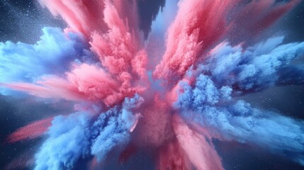 Poster - Explosion of pink and blue powder in a 3D cartoon rendering Captured motion freeze of color powder bursting 3D illustration