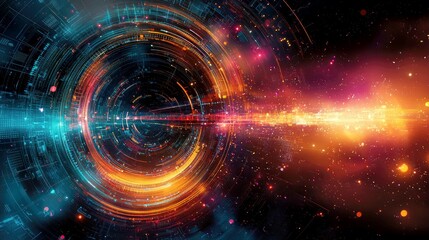 Wall Mural - abstract digital portal with glowing light and star dust.