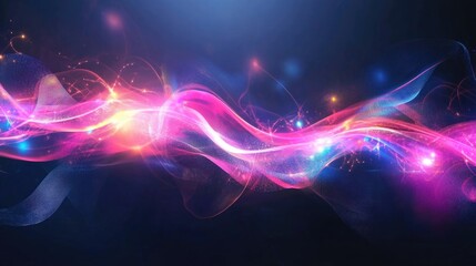 Poster - Artistic light flares and bulb streaks create a magical black backdrop Flashing glow lines and mesmerizing LED flows evoke a mystical astral ambiance with blurred neon motion and fuzzy shapes