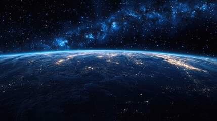 Wall Mural - panoramic view of the earth stars and galaxy in 3d cartoon rendering space fantasy of planet earth a