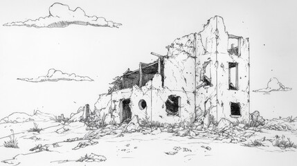 Black and white line art depiction of a structure