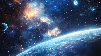 Poster - Cartoon rendering in 3D of an outer space scene Mixed media