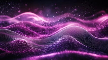 Poster - Panoramic concept of high speed technology featuring a light abstract background Glowing purple wave swirls and dynamic cable line effects
