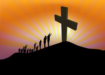 walk with jesus at the cross on sun light background vector and illustration    