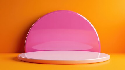 Poster - Pink circular podium on an orange abstract background 3D rendering