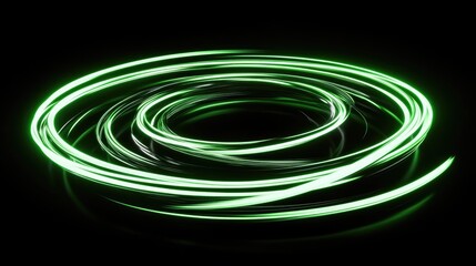 Poster - Neon circle lines in a 3D cartoon rendering with empty copy space isolated on a black background Long exposure photo of colorful LED lights in rotation Glowing eco friendly light Abstraction of a 