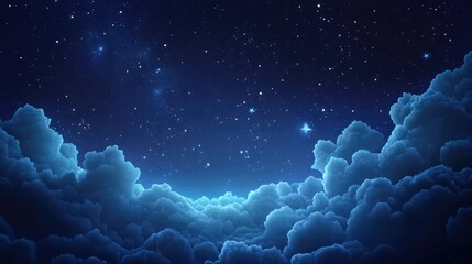 Wall Mural - cartoon rendering in 3d of a night sky space filled with clouds and stars