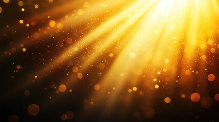 Poster - Radiant golden sunlight beams with bright isolated rays and a shimmering effect on a dark background Sparkling orange sunrays create a dazzling bokeh and flare