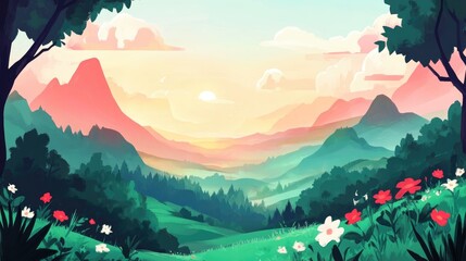 Poster - Scenic Sunset Over Forested Landscape