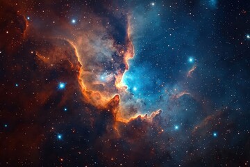 Wall Mural - cosmic nebula scene with twinkling stars in red and blue hues, depicting the vastness of space