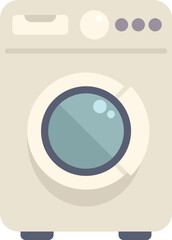 Poster - Washing machine standing on laundry room floor, front view of modern household appliance for washing clothes