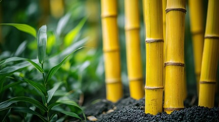 Poster - A community-led effort to build flood defenses using renewable resources like bamboo and earth Stock Photo with side copy space