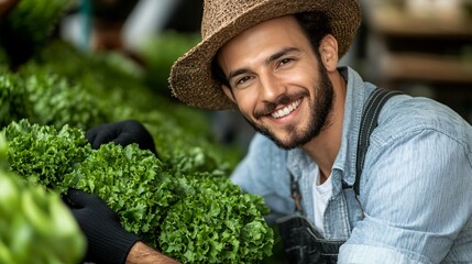 Poster - Residents cultivating rooftop gardens in an urban area recovering from a recent flood showing innovative solutions for food production Stock Photo with side copy space