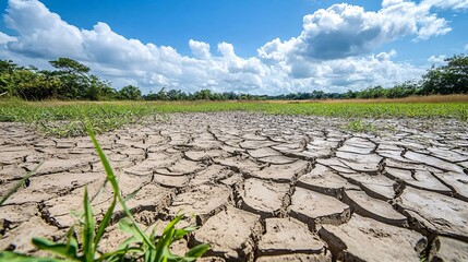 Poster - A dry and barren landscape during a drought showing the direct connection to increased wildfire frequency Stock Photo with side copy space