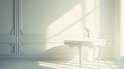 Poster - 3D rendering of an empty white table with vintage light filter in a room interior decoration
