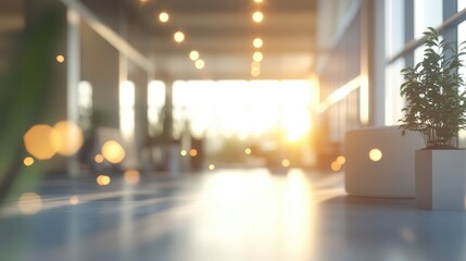 Poster - 3d rendering of a blurred open office space with abstract light bokeh in the interior background