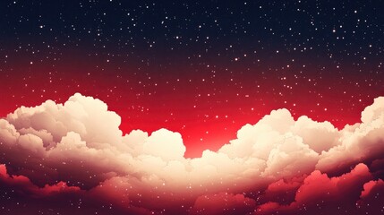 Poster - Abstract background featuring clouds and stars in red and white hues ideal as a template for space and cloud illustrations