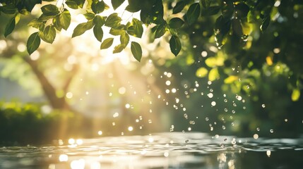 Poster - Blurred water droplets create a dreamy bokeh effect in a nature setting adding a sense of tranquility and beauty